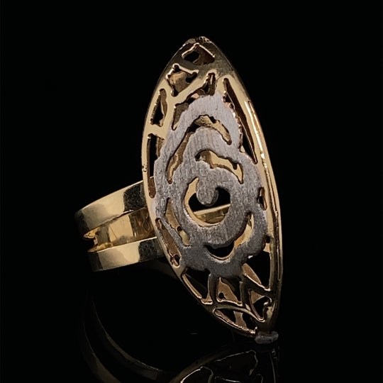 14ct Bi-Colour Gold Cut Out Rose Pattern Dress Ring - Size P (NEW!)