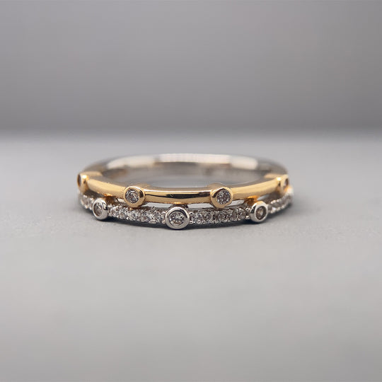 14ct Bi-Colour Gold Cubic Zirconia Set Band Ring - Size L (NEW!)