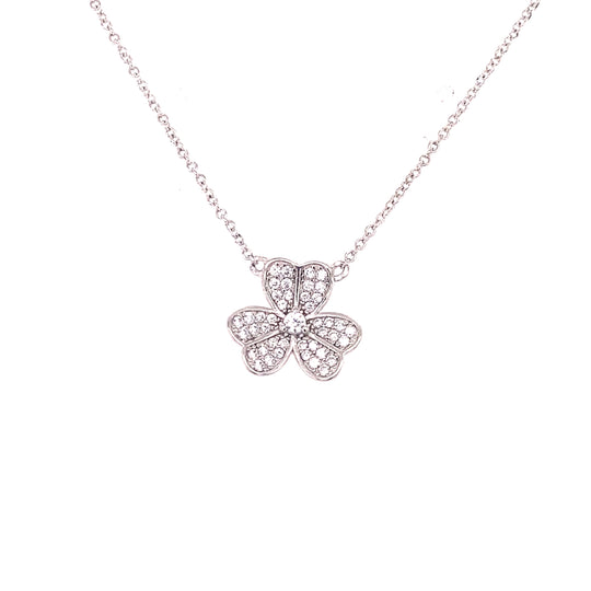 Sterling Silver Cubic Zirconia Shamrock Necklace (18") (NEW!)