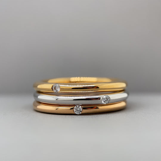 18ct Tri-Colour Gold Kat Florence Three Ring Set - Size M 1/2