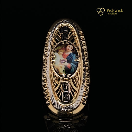 14ct Bi-Colour Gold Fancy Religious Dress Cut Ring - Size Q (NEW!)