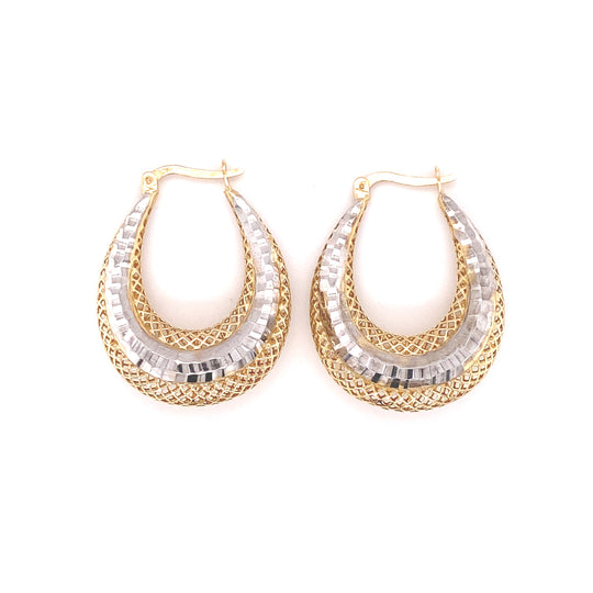 14ct Bi-Colour Oval Basket Pattern Hoop Earrings (NEW!)